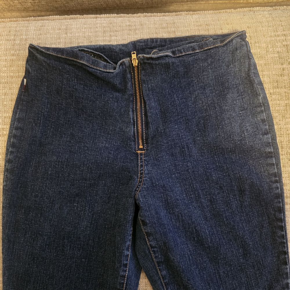 Y2K Low Rise Dark Blue Denim Pants with Gold Zipper